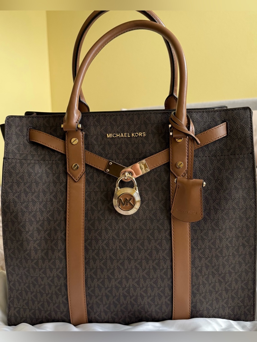 Michael Kors Large Brown and Tan Satchel with Gold Hardware